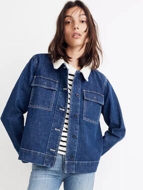 Madewell Denim Northward Cropped Army Jacket: Sherpa Edition